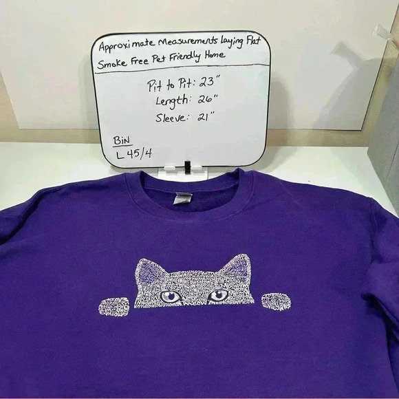 PEEKING CAT WOMEN'S MEOW WORD ART PURPLE CREWNECK SWEATSHIRT SIZE LARGE - Picture 7 of 7